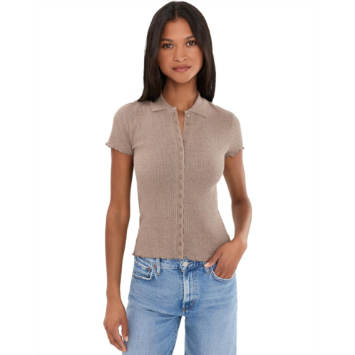 Womens Madewell Ribbed Cap Sleeve Polo