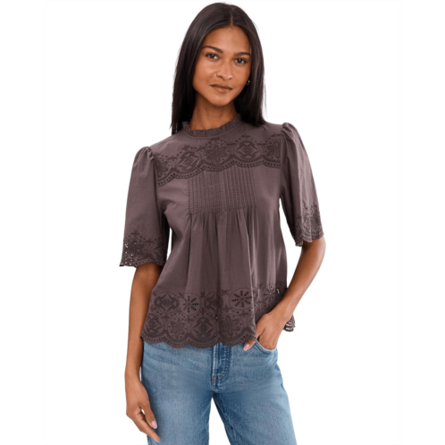 Womens Madewell Embroidered Pintuck High-Neck Top
