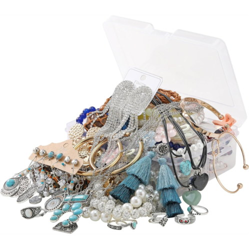 Mystery Jewelry Jar Bundle 40-45 Piece Vintage Jewelry Set for Women Surprise Mystery Box with Necklaces Earrings Bracelets Rings Hair Clips Shoes Charm Keychain Brooches Uniq