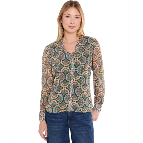 Womens CeCe Long Sleeve Ruffle V-Neck Blouse
