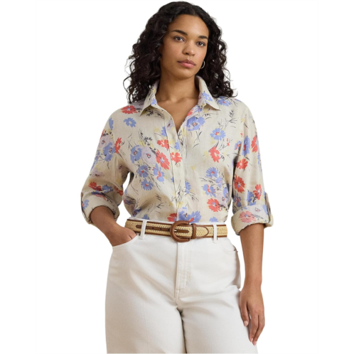 POLO Ralph Lauren Womens Lauren Ralph Lauren Plus Size Relaxed Fit Floral Linen Shirt