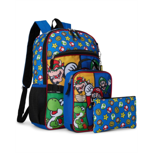BIOWORLD Kids Super Mario Bros Power-Ups 5-Piece Backpack Set (Little Kid/Big Kid)
