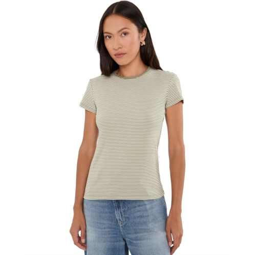 POLO Ralph Lauren Womens Lauren Ralph Lauren Petite Striped Rib-Knit Stretch Cotton Tee