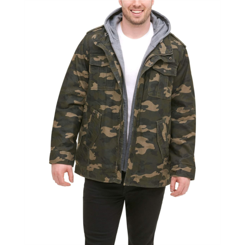 Levis Mens Washed Cotton Hooded Military Jacket