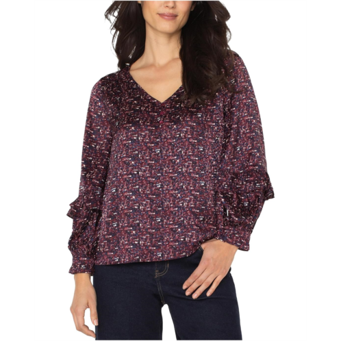 Womens Liverpool Los Angeles Long Sleeve Woven Blouse W/ Ruffles