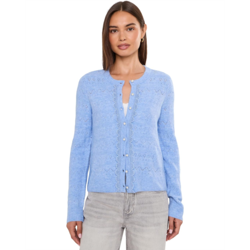 Womens CeCe Long Sleeve Pointelle Cardigan with Lace Placket