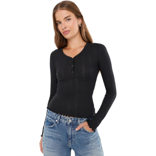 Womens Daze Bunny Everyday Daze V-Neck Long Sleeve Pointelle Henley