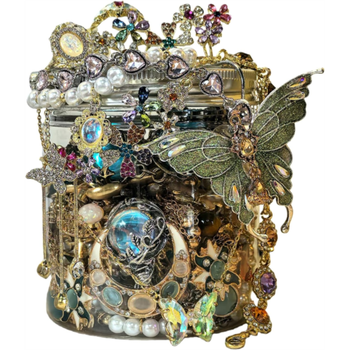30 PCS Mystery Jewelry Jar Surprise Fantasy Realms Vintage Jewelry Set for Woman Includes Fantasy Necklaces Earrings Rings and Bracelets Unique Surprise Birthday Gifts Jewelry