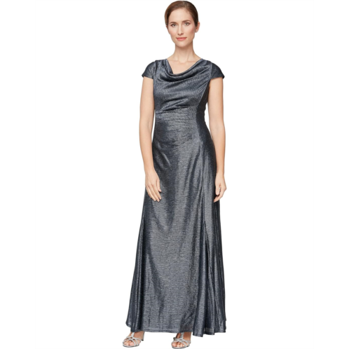 Alex Evenings Long A-Line Metallic Knit Gown