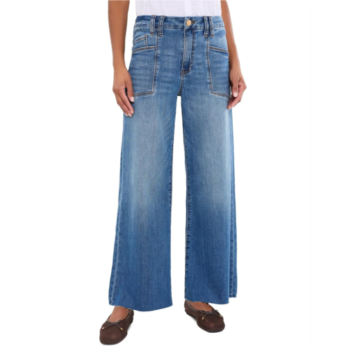 KUT from the Kloth Meg High-Rise Wide Leg Front Pockets Inset-Raw Hem