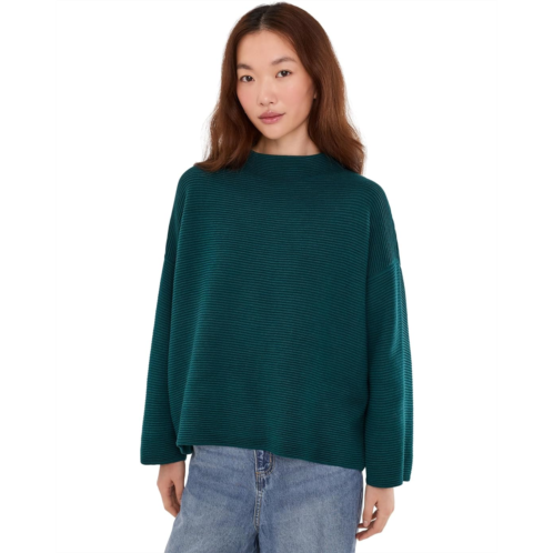 Womens Eileen Fisher Peruvian Cotton Blend Funnel Neck Bracelet Sleeve Sweater