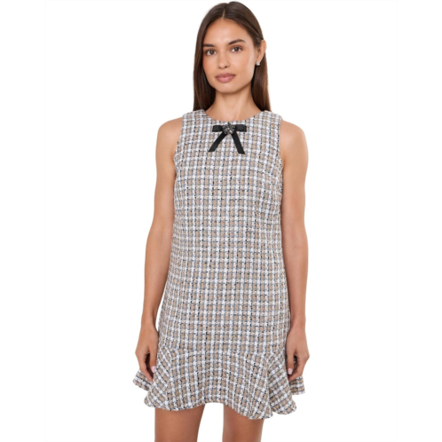 Womens CeCe Sleeveless Shift Dress w/ Ruffle Hem and Bow