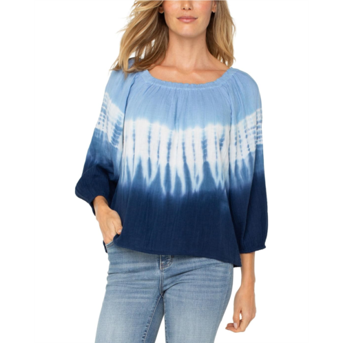 Womens Liverpool Los Angeles 3/4 Sleeve Boat Neck Woven Top