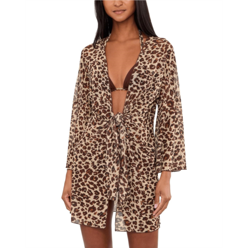 Womens BECCA Safari Leopard Stretch Mesh Tie Front Tunic