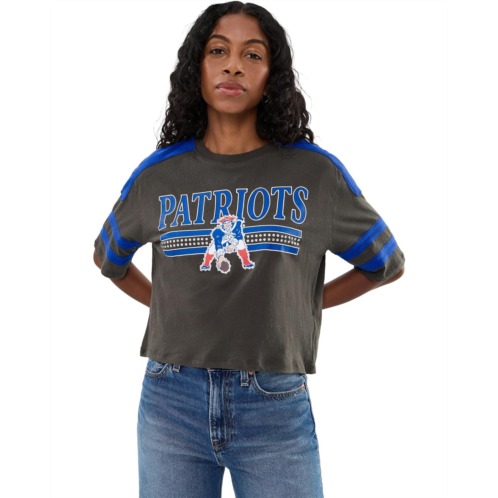 Womens Junk Food Clothing NFL New England Patriots Bling Striped Crop Tee