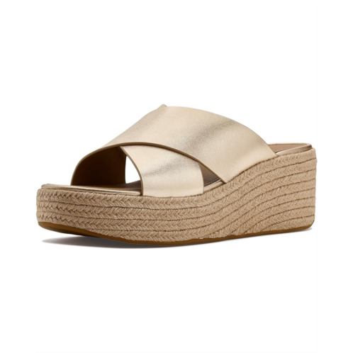 Womens FitFlop Platfforms Espadrille Leather Wedge Cross Slides