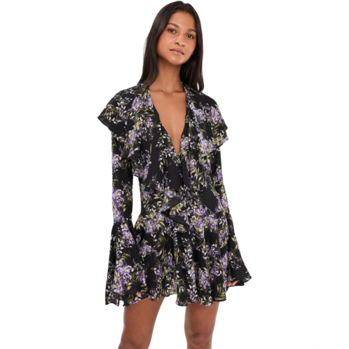 Norma Kamali Long Sleeve Deep V Ruffle Mini Dress