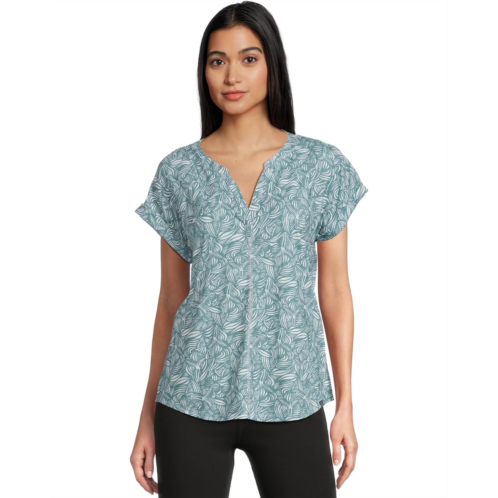 L.L.Bean Womens LLBean Streamside Tee Split-Neck Short Sleeve Print