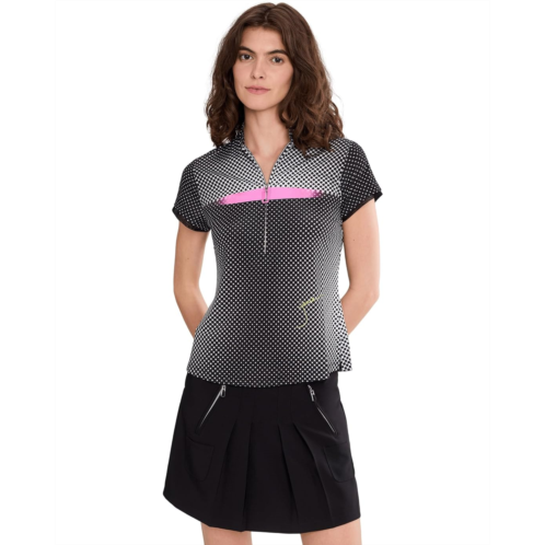 Womens Jamie Sadock Optic Dot Black and White Collar Cap Sleeves