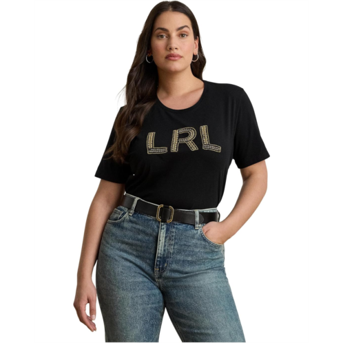 POLO RALPH LAUREN Womens Lauren Ralph Lauren Plus Size Beaded-logo Cotton Jersey Tee