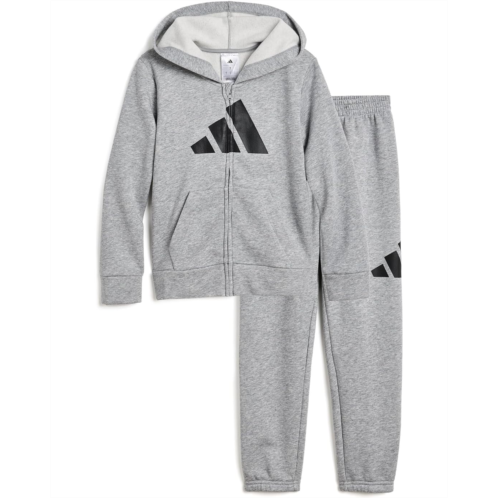 Adidas Kids Essential Big Logo Heather Fleece Heather Fleece Jacket Joggers Set (Toddler/Little Kid)