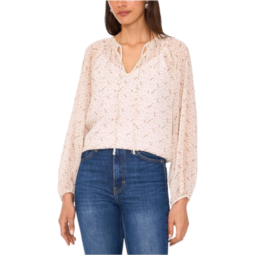 Vince Camuto Tie Neck Shirring Long Sleeve