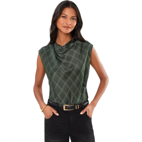 Womens Vince Diamond Plaid On Draped Cowl Neck