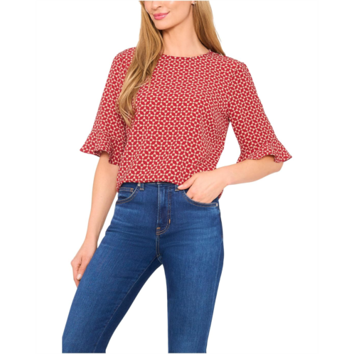 CeCe Elbow Sleeve Ruffle Cuff Crew Neck Top