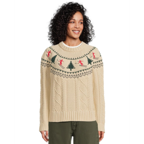 L.L.Bean Womens LLBean Signature Cotton Fisherman Crewneck Novelty Sweater