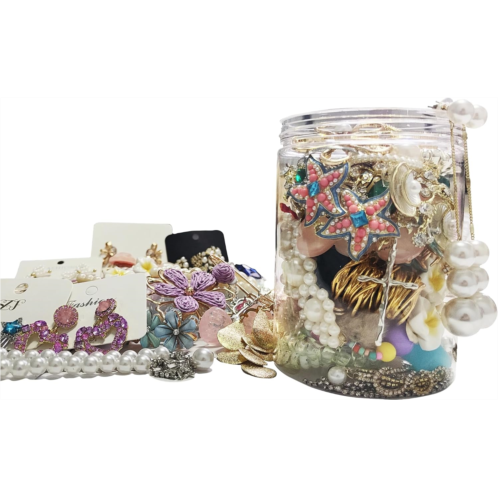 Mystery Jewelry Jar Bundle -40-45 Pieces Surprise Jewelry Box for Women with Necklaces Bracelets Rings Earrings Keychains & Hair Clips Unique Birthday Gift for Family & Friends