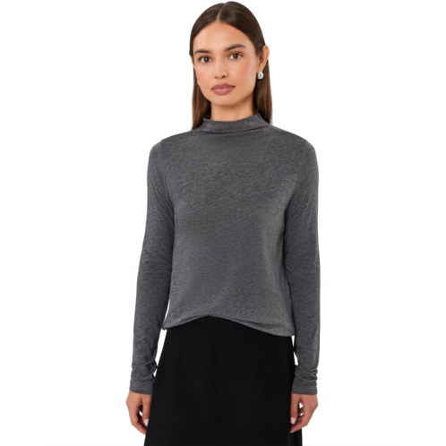 Womens Eileen Fisher Melange Sheer Knit Funnel Neck Tee