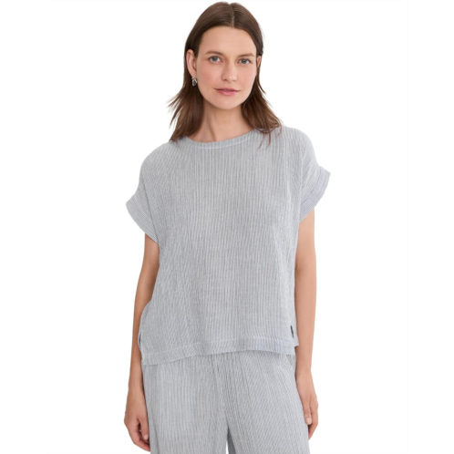 Eileen Fisher Striped Organic Cotton Gauze Round Neck Top