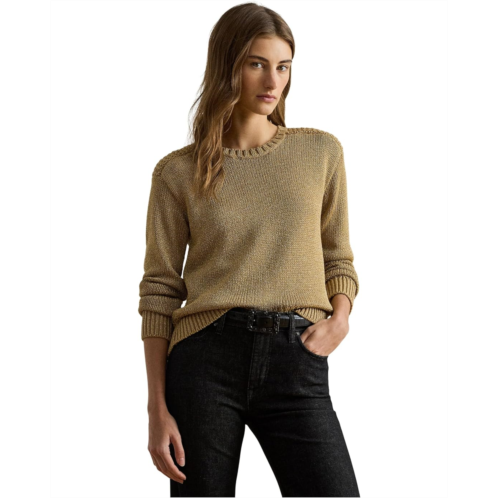 POLO RALPH LAUREN Womens Lauren Ralph Lauren Petite Metallic Cotton-Blend Crewneck Sweater