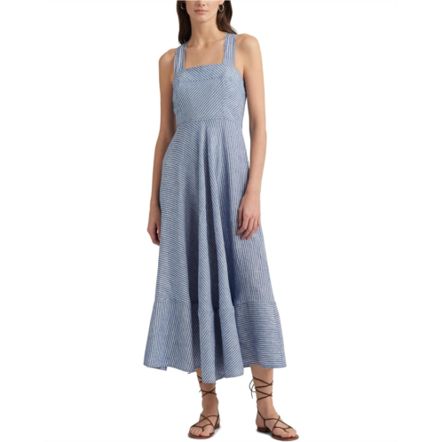 POLO RALPH LAUREN Womens Lauren Ralph Lauren Pinstripe Linen Sleeveless Dress