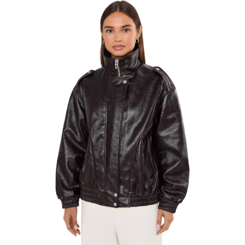 Womens Blank NYC Hot Brew Leather Bomber Jacket
