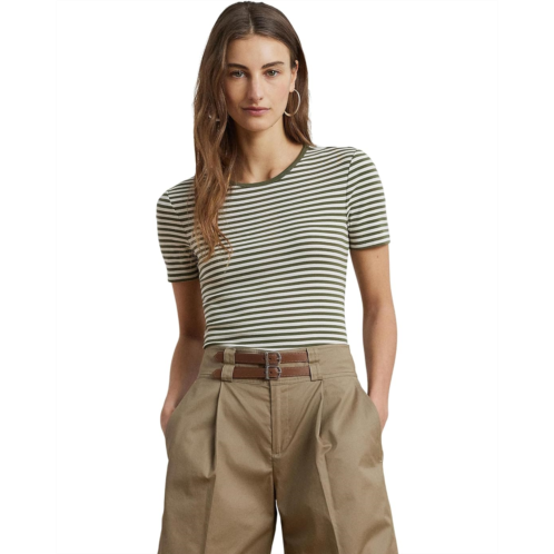 POLO RALPH LAUREN Womens Lauren Ralph Lauren Striped Stretch Cotton Crewneck Tee