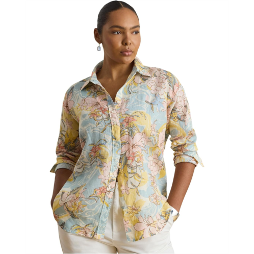 POLO Ralph Lauren Womens Lauren Ralph Lauren Plus Size Relaxed Fit Floral Linen Shirt