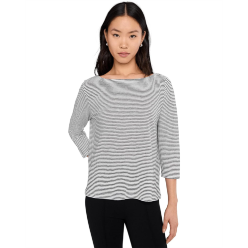 Eileen Fisher Striped Organic Linen Jersey Bateau Neck 3/4 Sleeve Top