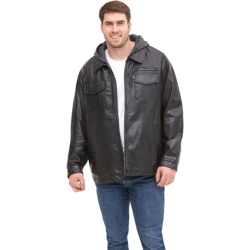 Mens Levis Levis Big & Tall Vintage Deer Faux Leather Sherpa Lined Trucker Hooded Jacket