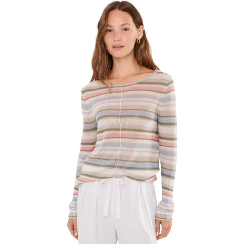 Womens Tommy Bahama Cedar Linen Multi Stripe Bateau Neck Sweater