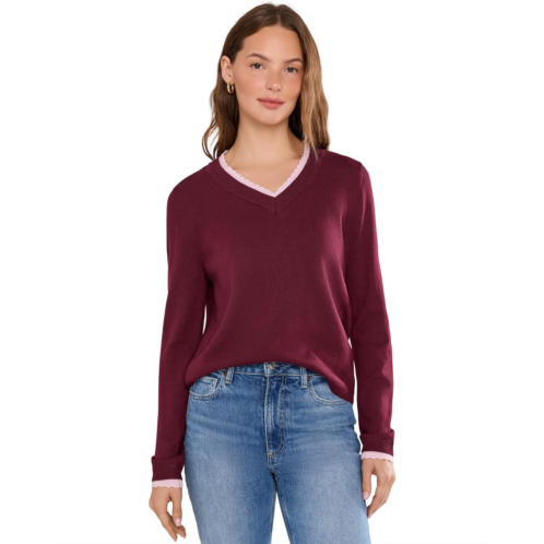 Womens CeCe Layered Scallop Trim Long Sleeve V-Neck