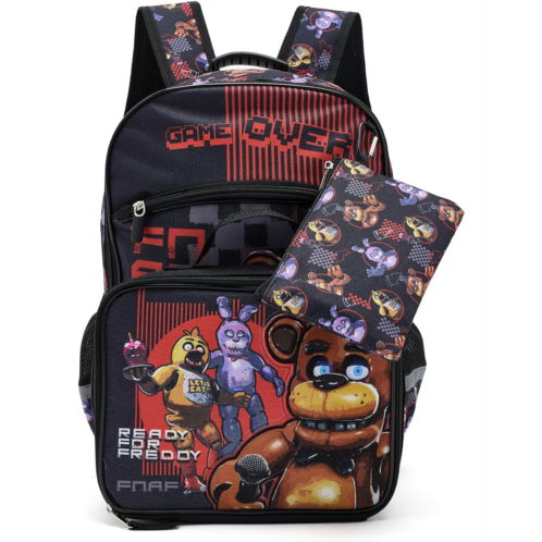 BIOWORLD Kids Five Nights Game Screen Five Piece Set Includes Backpack Lunch Kit Utility Case Rubber Keychain And Carabiner