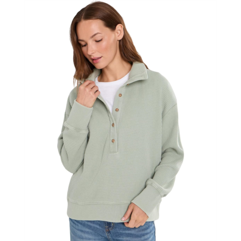 L.L.Bean Womens LLBean Sunwashed Waffle Mockneck Henley