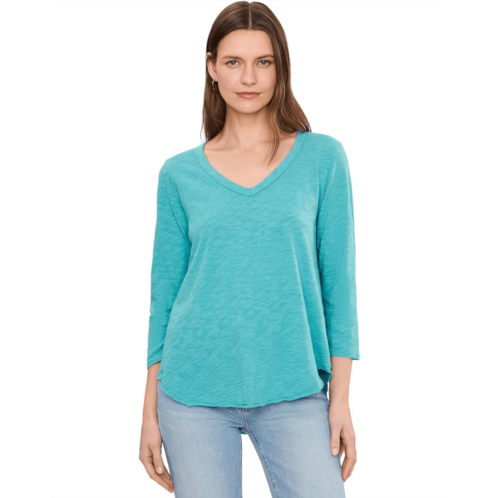 Mod-o-doc 3/4 Sleeve V-Neck Tee with Curved Hem