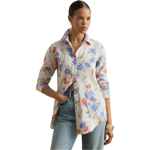 POLO Ralph Lauren Womens Lauren Ralph Lauren Petite Relaxed Fit Floral Linen Shirt