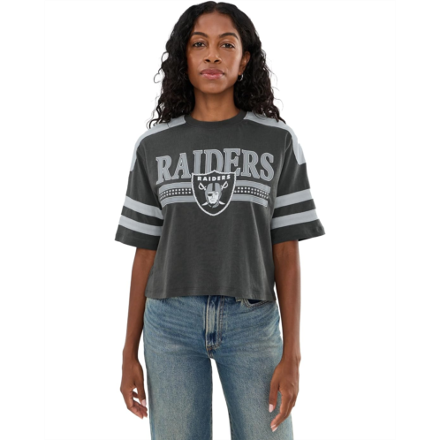 Womens Junk Food Clothing NFL Las Vegas Raiders Bling Striped Crop Tee
