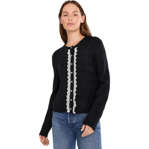 Womens CeCe Long Sleeve Pointelle Cardigan with Lace Placket