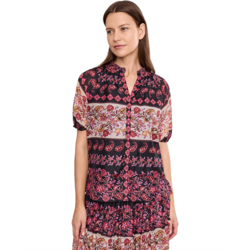 CeCe Ruffle Neck Raglan Split Seam Top