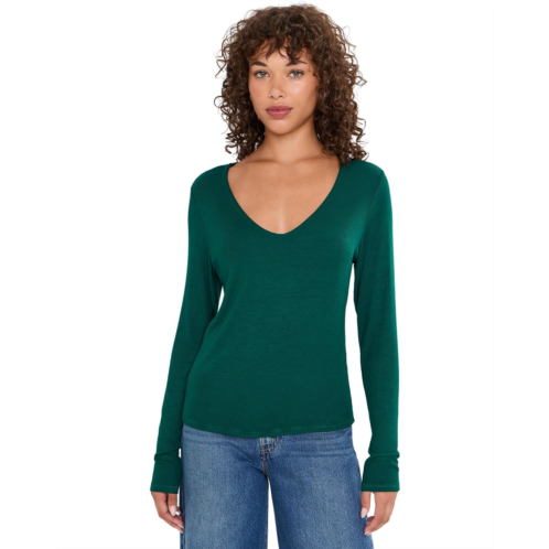 Womens Michael Stars Liv Clean V-Neck Long Sleeve Tee