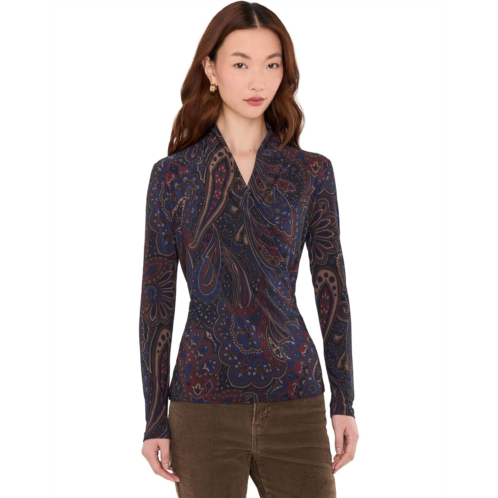 POLO Ralph Lauren Womens Lauren Ralph Lauren Paisley Stretch Jersey Surplice Top